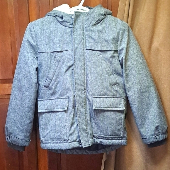 Unisex kids warm jacket size Medium 7-8 zip up 4 pockets hooded grey joe fresh - Picture 15 of 15